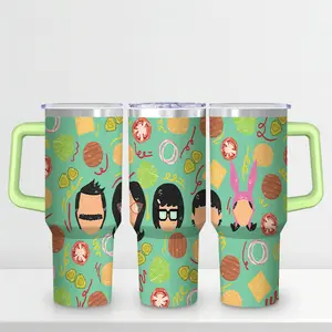 Bob's Burger 30 oz Vacuum Insulated Stainless Steel Tumbler, Travel Cup with Handle & 3-Position Lid, 24H Ice Retention, Leakproof Travel Mug for Iced Coffee & Tea, Car Cup Holder Compatible, BPA-Free