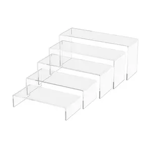Acrylic Rectangular Riser 2 Inch Thru 6 Inch High Retail Showcase 5 Piece Staggered Display Stands for Small Goods Nail Polishes and Samples Clear Lucite Countertop Multi Level Platforms by 321 Plastics