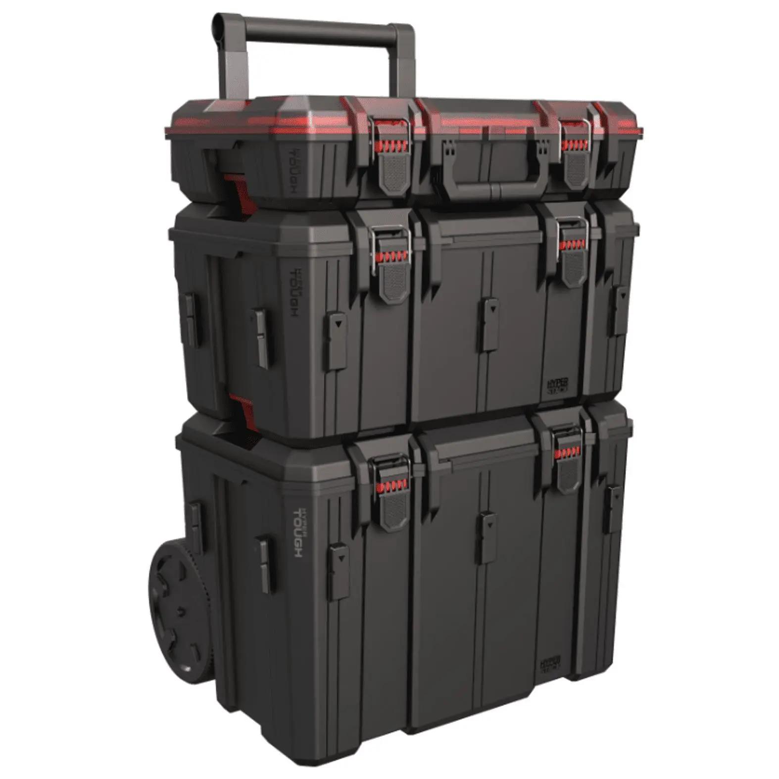 Hyper Tough Hyper Stack Heavy Duty 3 Piece Modular Rolling Toolbox System, Black