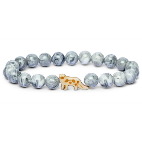 Fahlo Snow Leopard Beads Bracelet - Handmade Unique Nature Crystal Crushed Stone Stretch Band (7-7.5 In), QR Code Tag, Includes Real Animal Tracking, Wildlife Conservation Support, Unisex Adult Gift, Bracelets for Women, Choking Hazard Small Parts Note