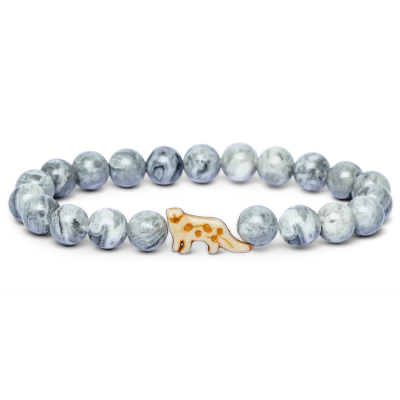 Fahlo Snow Leopard Beads Bracelet - Handmade Unique Nature Crystal Crushed Stone Stretch Band (7-7.5 In), QR Code Tag, Includes Real Animal Tracking, Wildlife Conservation Support, Unisex Adult Gift, Bracelets for Women, Choking Hazard Small Parts Note