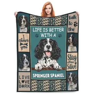 Springer Spaniel Blanket, Flannel Cool Basketball Print Blanket, Soft Blanket, Gift for Boys Girls Adult Dog Lovers 50" x 40"