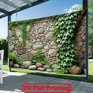 2D Flat - Ivy Vines Climbing Stone Wall Polyester Backdrop Banner, Fabric Wall Covering for Living Room, Bedroom, Office And Outdoor Decor, Ideal for Parties And Holiday Gifts