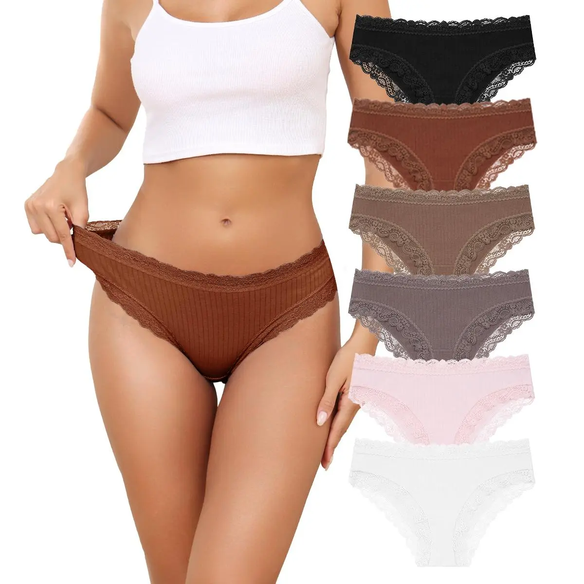LEVAO Women’s Cotton Bikini Underwear – Lace Cheeky Brazilian Cut, Soft & Breathable, 6-Pack