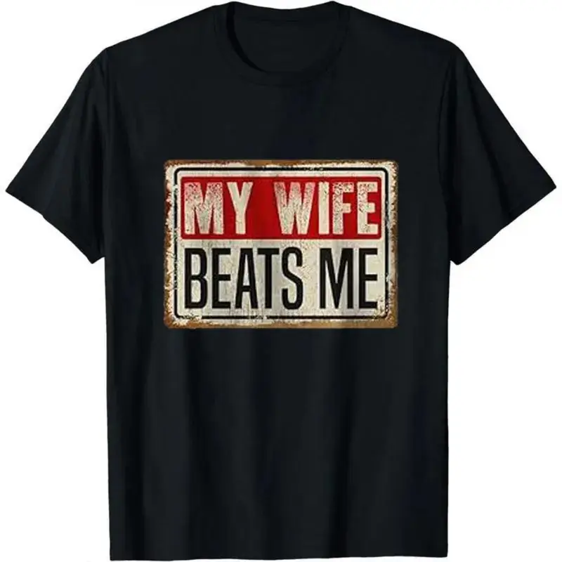 Cotton Short Sleeve T-Shirt Funny My Wife Beats Me Shirt, American Flag Husband and Wife Shirts, Husband Shirt for Men, Father's Day Gift, Menswear Classic Casual Fabric Golf Gift T-Shirt For Men and Women Comfy Fashion