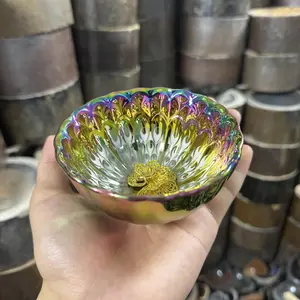 Live streaming link-Dazzling Iridescent Teacup with Intricate Textured Design and Golden Flower Accent-327