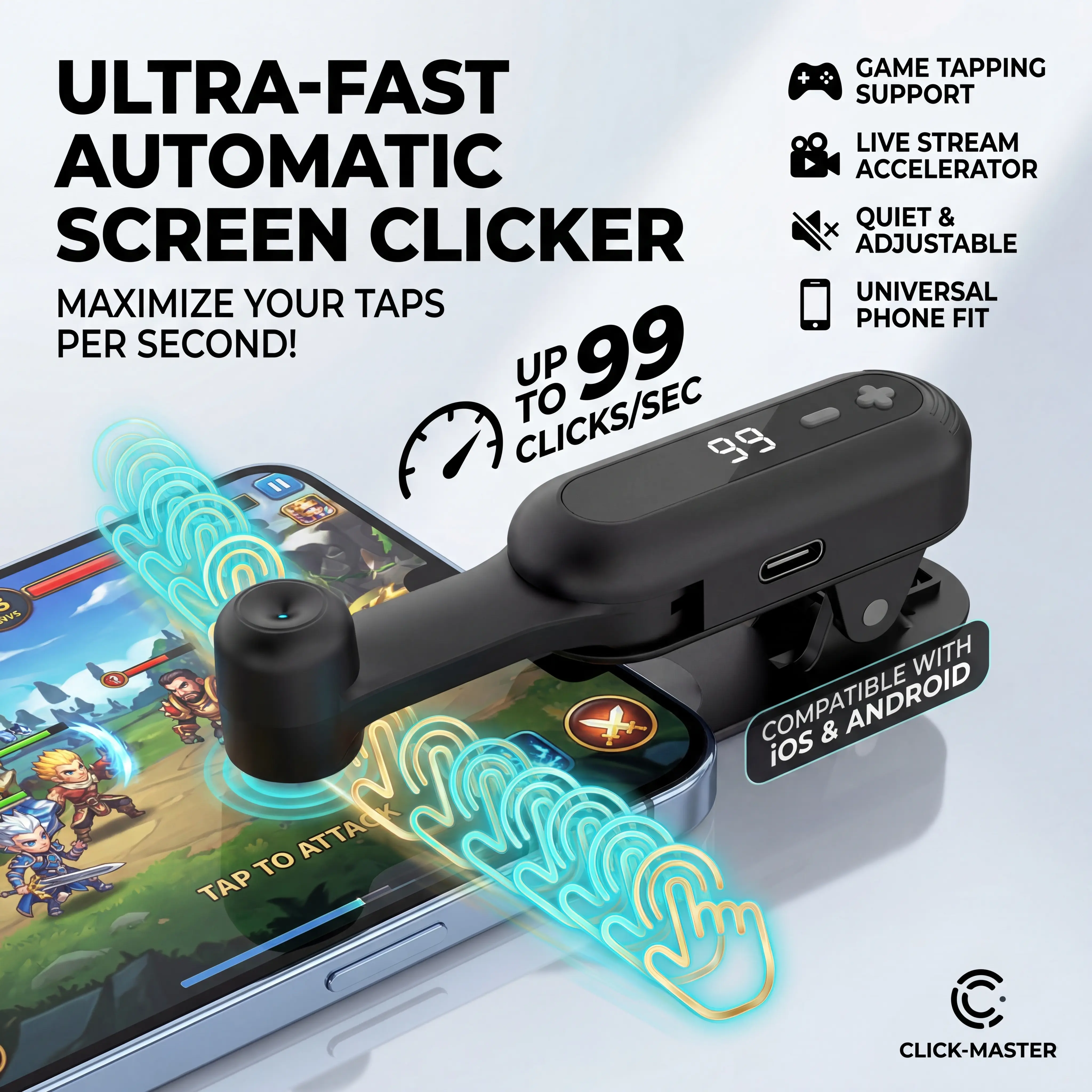 Mini Wireless Auto Screen Tapper for iPhone, Silent Adjustable Click Speed Finger Clicker, Perfect for TikTok Live Interaction & Game Idle Tasks