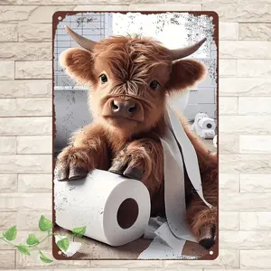 Charming Vintage Highland Cow Aluminum Wall Art Rustic Waterproof Decor Ideal for Home Cafe and Bar Spaces Animal Design