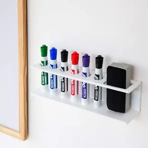 1PC acrylic wall mounted pen holder, acrylic marker pen holder with 6 slots, easy to store markers, whiteboard pens and erasers, suitable for offices, classrooms, home study rooms, Stationery Storage Organizer
