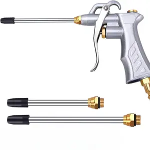 Industrial Air Blow Gun with Brass Adjustable Air Flow Nozzle and 2 Steel Air flow Extension, Pneumatic Air Compressor Accessory Tool Dust Cleaning Air Blower Gun