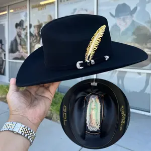 100x VIRGEN GUADALUPE - Guadalajara Hat (Falda 3.5) Con Pluma Oro