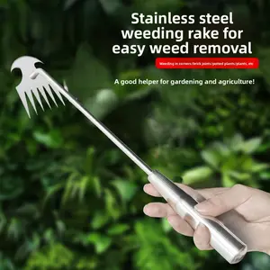 Stainless Steel Grass Rooting Weeding Tool Garden Hook Puller With Handle For Easily Removing Weeds Planting Shovel Harvesting