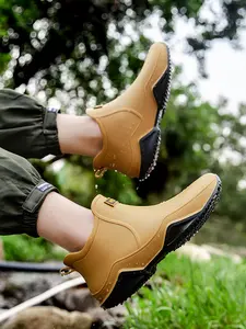 Men Women Short Rain Boots Lightweight Anti-Slip Durable Upgrade, Patchwork Textile Low Top Casual Shoes for Outdoor Work Fishing Waterproof Boot