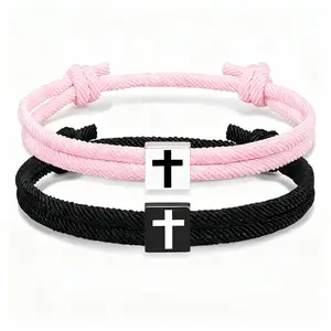 2pcs Adjustable Rope Cross Bracelet Braided Christian Bracelet for Men Women Teen Girls Fashion Jesus Bracelets Christian Baptism Gift Adjustable Inspirational Cross Bracelet adjustable design casual trendy accessory