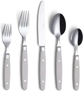 ANNOVA Silverware Set 20 Pieces Stainless Steel Cutlery Color Handle With Rivet/Retro Flatware - 4 x Dinner Knife; 4 x Dinner Fork; 4 x Salad fork; 4 x Dinner Spoon; 4 x Dessert Spoon (Cream White)