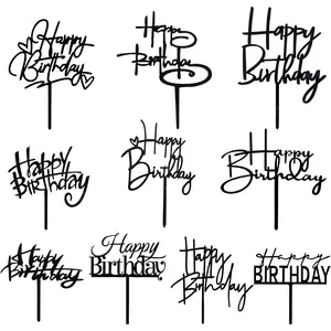 10 PCS Black Happy Birthday Acrylic Cake Topper Cupcake Topper Birthday Cake Decoration Supplies