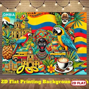 1pc 2D Flat banner , Colombian Culture, Polyester background cloth flag, suitable for photography background wall decoration, indoor and outdoor decoration, party celebration decoration, live broadcast decoration Ornaments