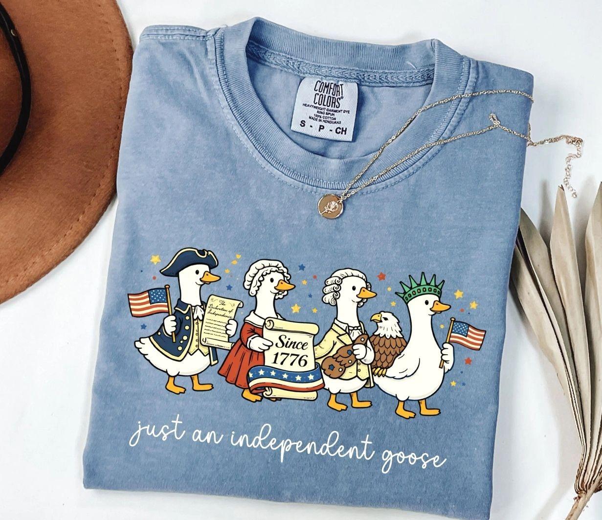 Comfort Colors Silly Goose Shirt for 4th of July, Fourth of July Goose Shirt, American Flag Shirt, USA Shirt, Goose Shirt, Funny Shirt