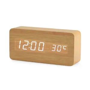 LED digital alarm clock with indoor temperature and humidity digital wood table clock wooden desk alarm clock despertador Decor Adjustable