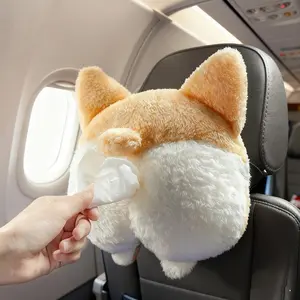 Cute Plush Corgi Car Tissue Box No-Adhesive Dashboard Holder Pet Lover Essential Auto Tissue Dispenser Unique Design Universal Fit All-Season Use Car Interior Accessory