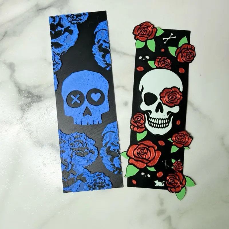 3D Printed Bookmarks with Skull and Rose Design for Book Lovers