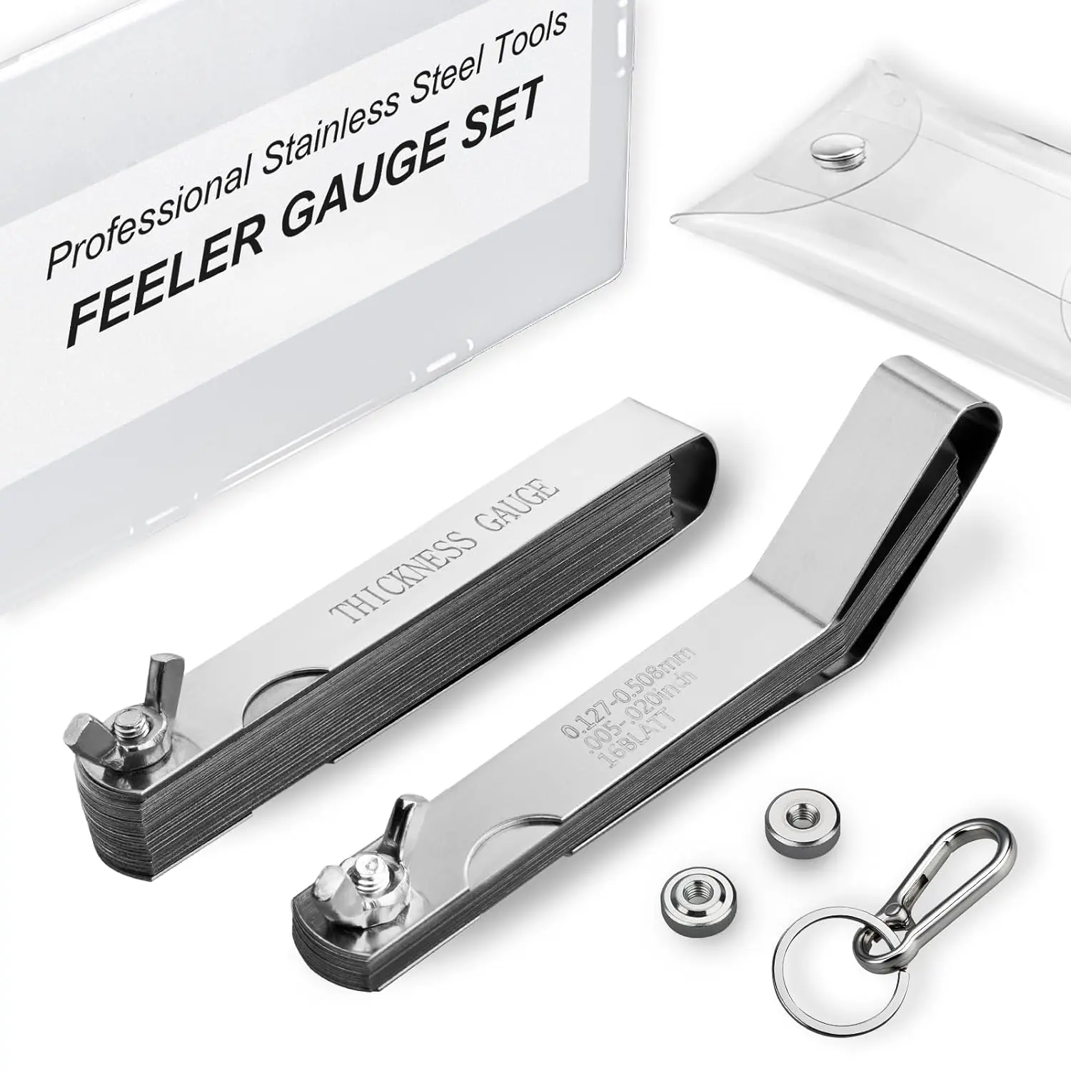 Stainless Steel Feeler Gauge Set, 2 count 32  Feeler Gauge & 16  Offset Thickness Gauge with Standard SAE and Metric Dual-Marked, Filler Gauge Set for Measuring Spark Plug Valve Gap