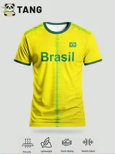 Brazilian Style Men's and Teen Boys Football Jersey, Comfortable Round Neck Sport Top, Suitable for Various Sports and Casual Wear