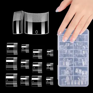 240Pcs Short Square Half Matte Nail Tips, No C Curve Half Cover Acrylic Nail Extensions, 12 Sizes Professional Pre-Buff False Nail Tips for Nail Salon & Home DIY