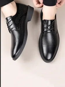 Men's Business Leather Shoes, Breathable Perforated Design, Soft Sole Anti-Slip, Sizes 39-44, Summer Formal Wedding Shoes