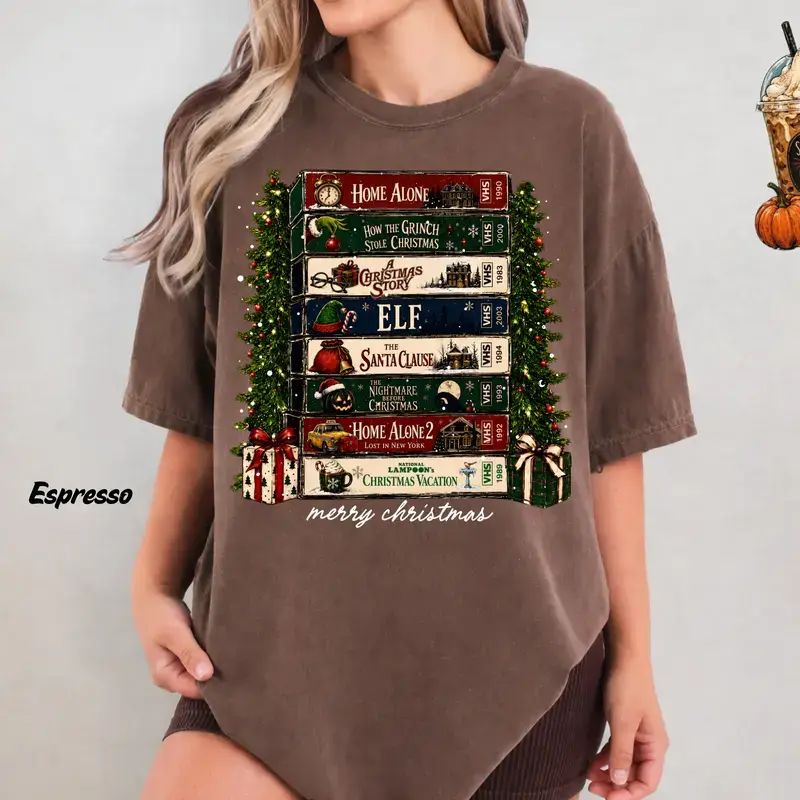 Christmas VHS Movies T-shirt, Vintage Christmas Comfort Shirt, Cozy Festive Xmas Tee, Unisex Graphic Cotton Top