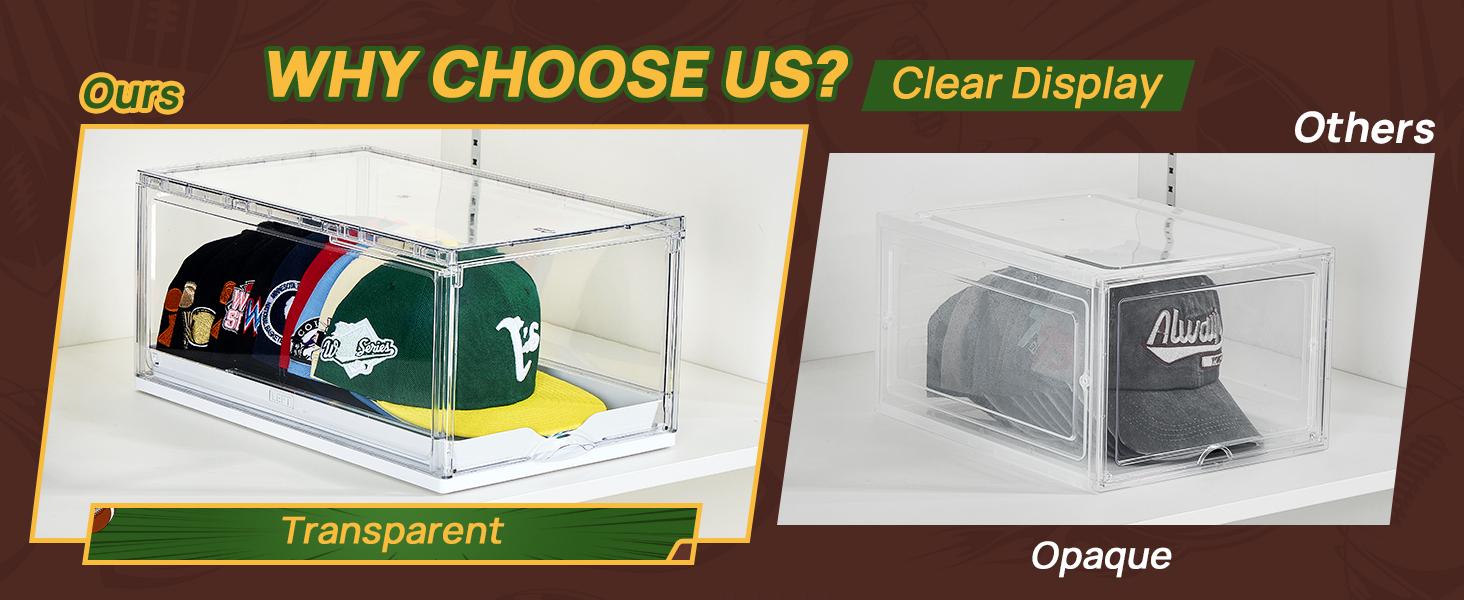 Vtopmart 2-4 Pack Hat Organizer for Baseball Caps, Clear Hats Holder Box with Drawer, Large Cap Storage with Sliding Tray, Stackable Rack Display Case with Magnetic Door, Each Holds 12 Hats