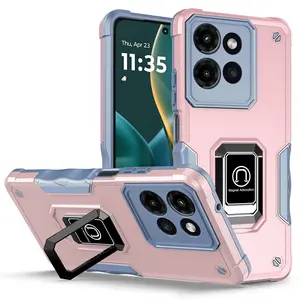 Moto G Stylus 2025 Case, Hybrid Metal Ring Magnetic Support Kickstand Protective Defender Armor Cover Case