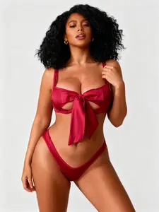 RSLOVE Summervibes Lingerie Sets for Women Sexy Satin Bow 2 Piece Bra and Panty Sets with Underwire Cups & Adjustable Straps The Ultimate Holiday Gift For Her Mothersdaygift Fit Matching Womenswear Silky