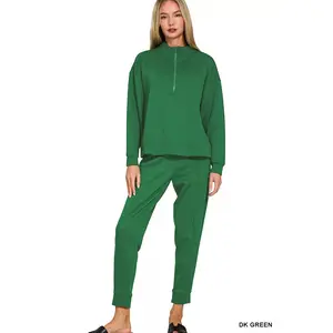 Zenana Scuba Half Zip Pullover and Jogger Set