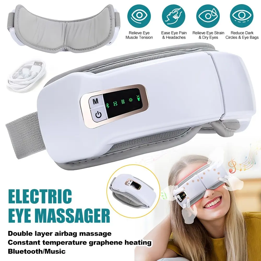Smart Heated Daily Eye Massager with Vibration, Heating, Airbag Compression, Bluetooth-compatible Music, 5 Massage Modes, Rechargeable, Foldable, Unisex, Relaxing, Relaxation Aid