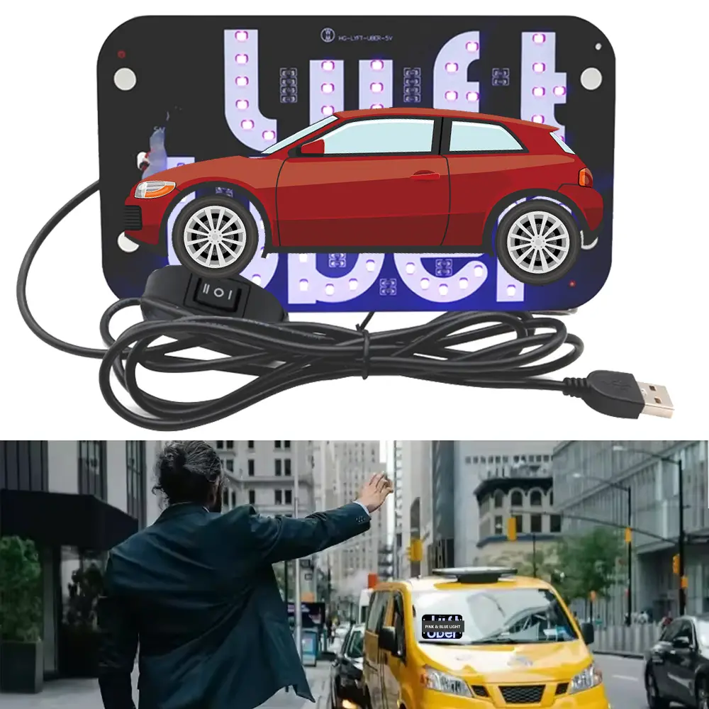Universal Taxi LED Indicator Light, Bright Ride-Hailing Car Identification Sign Light, Rechargeable LED Taxi Sign Lamp for Private Vehicles, Blue & Pink