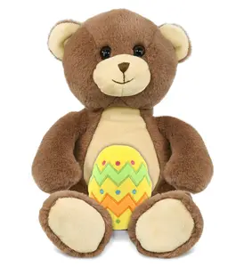 DOLLIBU 10-Inch Super Soft Brown Polyester Stuffed Plushie Toy - Plushies with Yellow Easter Egg, Spring-Themed Personalized Gift for Kids, Stuffed Plushies