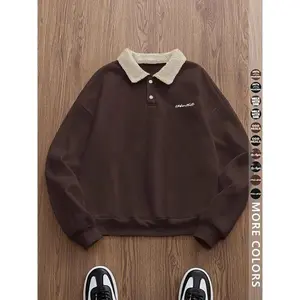 Y2K autumn–winter thick retro British-style aesthetic lamb-fur collar lapel T-shirt, suitable for both men and women for casual fashion, suitable for all seasons