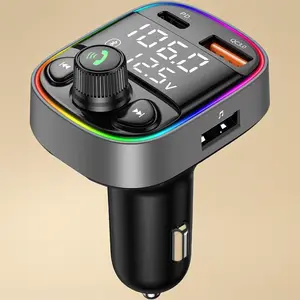 Bluetooth 5.4 Car Adapter, FM Transmitter with 42W Fast Charging (QC3.0/Type-C), Dual LED Display, HiFi Bass, Handsfree Calls, TF/USB Player & 7-Color Backlit