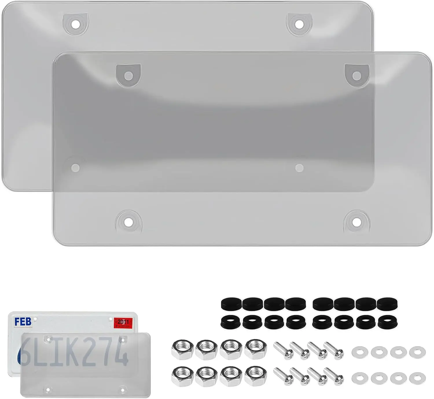 Gray Framed Bubble License Plate Cover Set – 2P Curved ABS Shield for 12×6 US Plates, Scratch & Weather Resistant Protection with Screws & Caps, Front & Rear Car Accessories (Frameless Gray)