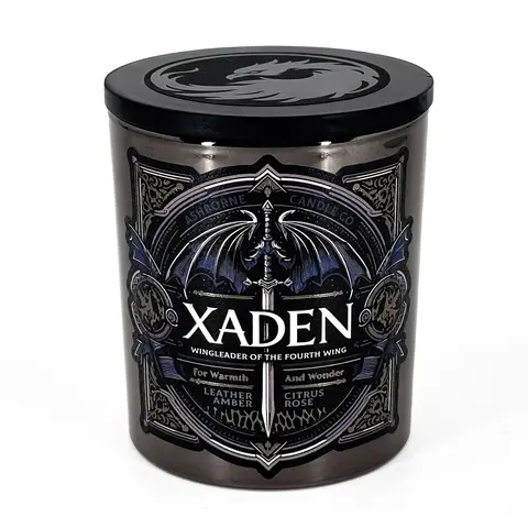 Xaden - Fourth Wing Inspired 8oz Scented Candle - Leather, Mint, Amber, Citrus, Rose - Natural Coconut Wax - 35 h Burn Time - Bookish Decor