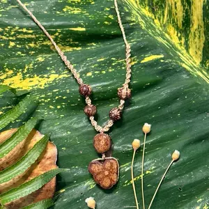 Ayahuasca Necklace Sacred Vine Pendant with Natural Seeds Handmade Shamanic Jewelry Visionary Plant Spirit Amulet Adjustable Macrame Thread Organic Beads