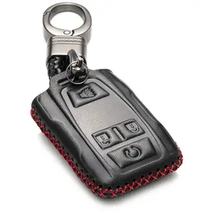 Vitodeco Genuine Leather Key Fob Case Cover Compatible for GMC Sierra, Canyon, Chevy Silverado 1500, Tahoe, Colorado, Suburban (2014 - 2022 Models) - 4-Button