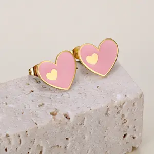 1 Pair of Fashionable, Sweet and Sexy Pink Heart-shaped Stainless Steel Women's Earrings, Suitable for Valentine's Day, Mother's Day, Anniversary Gifts, Suitable for Gatherings, Dates, Vacations, Daily Wear Accessories