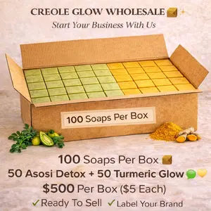 Creole Glow Mix Soap Box – 100 Bars (50 Asosi + 50 Turmeric)