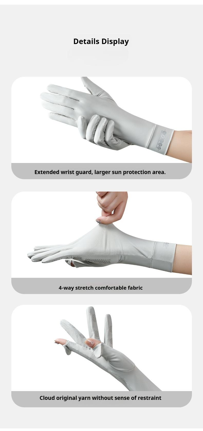 Women's Sunscreen Gloves Summer Anti-Slip UV Protection Extended Wrist Touchscreen Ice Silk Driving Cycling Gloves for Outdoor Activities