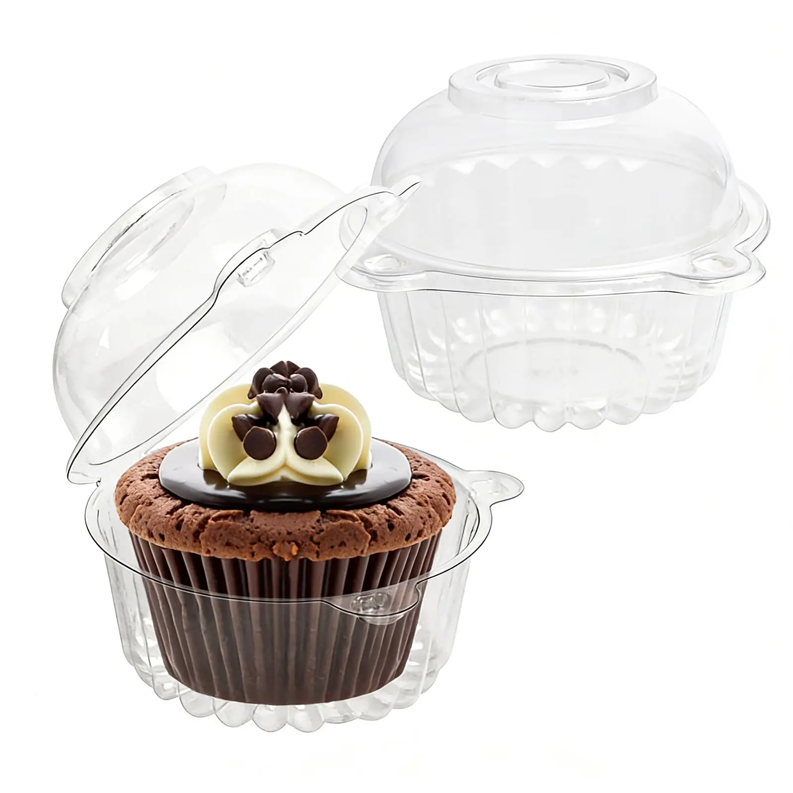 50 Pack Plastic Cupcake Containers with Dome Lids, Disposable Individual Clear Cupcake Boxes Holders Carrier, Single to Go Dessert Cake Packaging for Muffin Donuts Fruit Salad Wedding Party