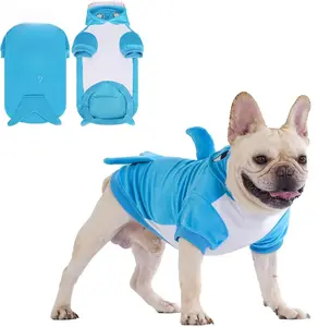 Dog Shark Costume Clothes, Fleece Funny Dog Sweater Hoodie Outfits, Pet Halloween Cosplay Cold Weather Coats with Leash Hole for Small Medium Large Dogs Pug Pitbull Corgi Puppy Gift, Blue S