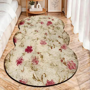 Vintage Flower Velvet Rug, Non-Slip Design, Perfect for Bedroom/living Room/bathroom, All Seasons, Easy Care, Vintage Floral Rug