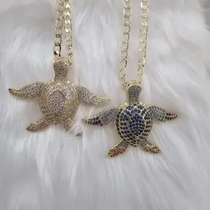 (61) big turtle with chain 20 inches, 14k. 2 colors available